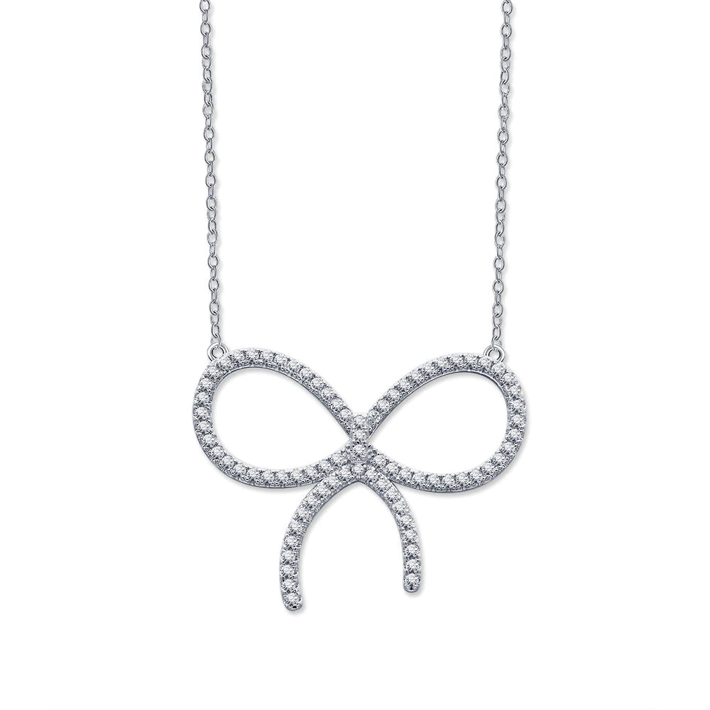 [Rose Tomorrow]CLAW SET RHODIUM PLATED BOW NECKLACE
