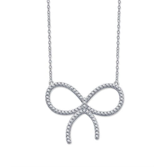 [Rose Tomorrow]CLAW SET RHODIUM PLATED BOW NECKLACE
