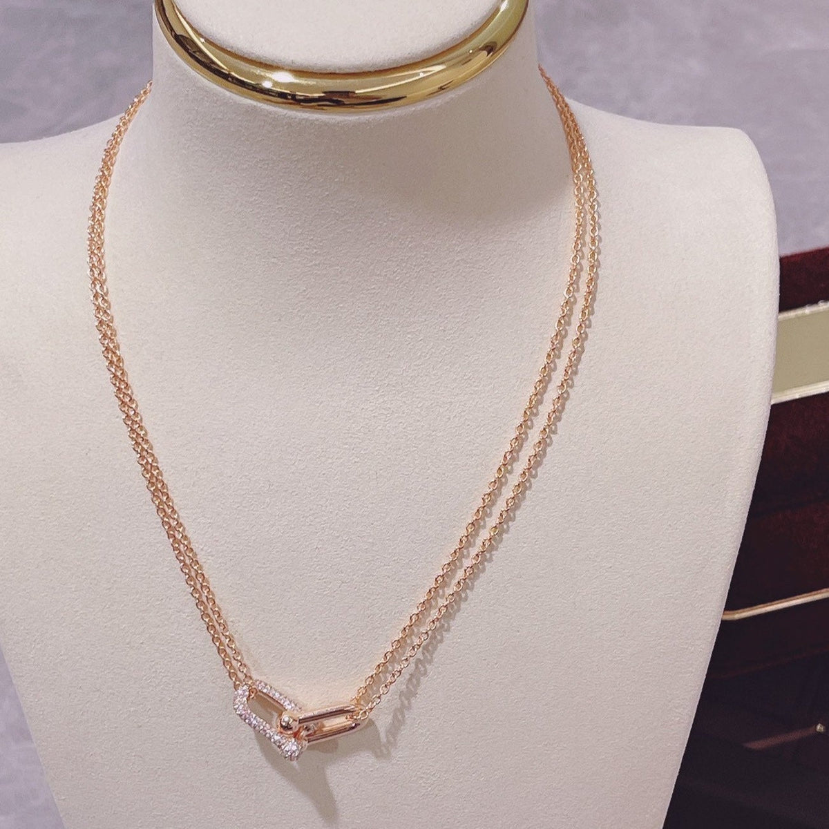 [Rose Tomorrow]HARDWEAR DOUBLE LINK PEDANT PINK GOLD DIAMOND NECKLACE