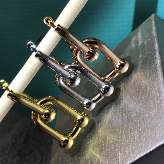 [Rose Tomorrow]HARDWARE DROP EARRINGS DOUBLE LINK