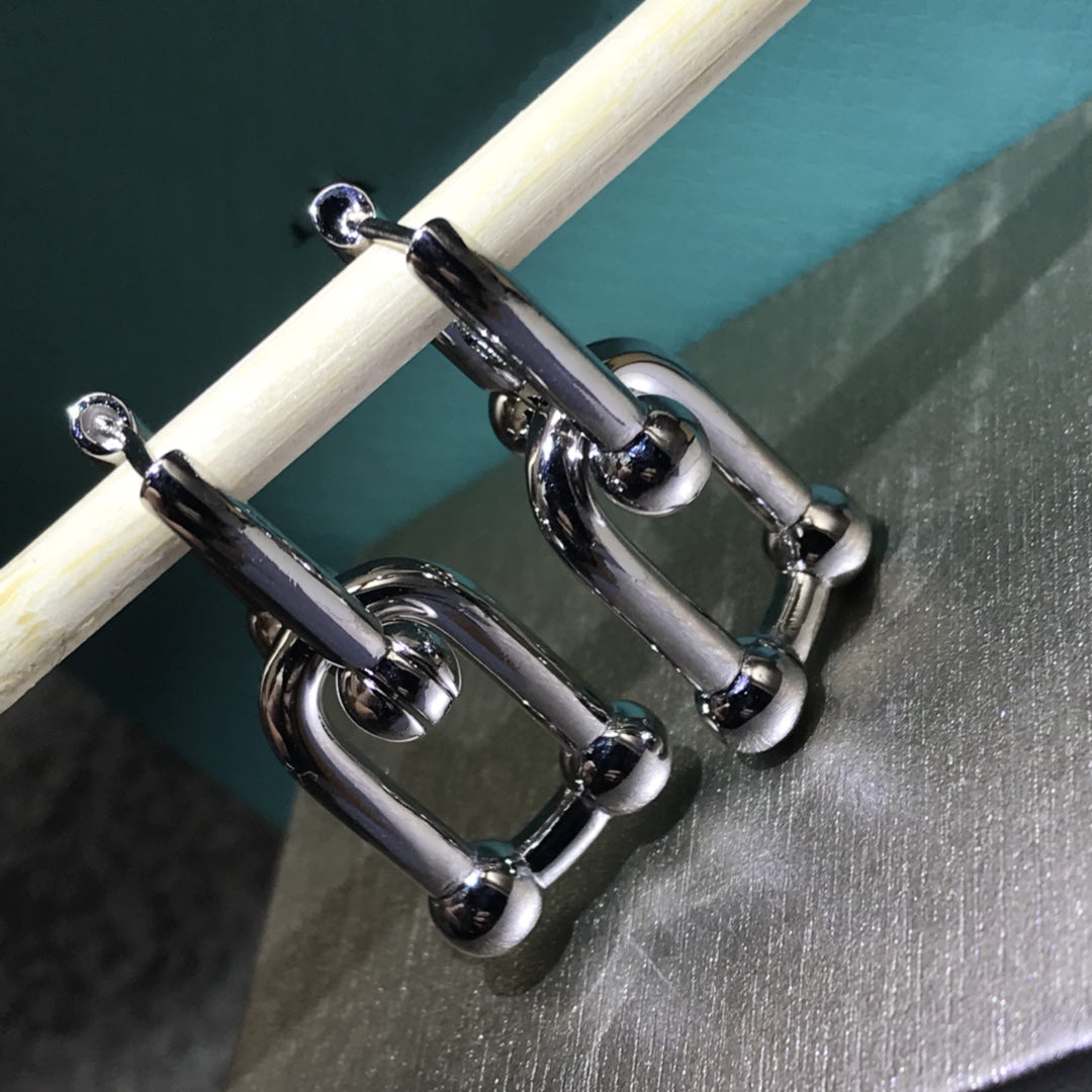 [Rose Tomorrow]HARDWARE DROP EARRINGS DOUBLE LINK