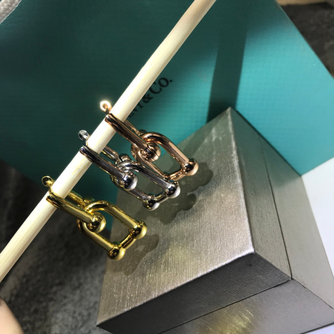 [Rose Tomorrow]HARDWARE DROP EARRINGS DOUBLE LINK