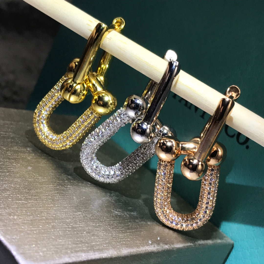 [Rose Tomorrow]HARDWARE DROP EARRINGS DOUBLE LINK DIAMOND