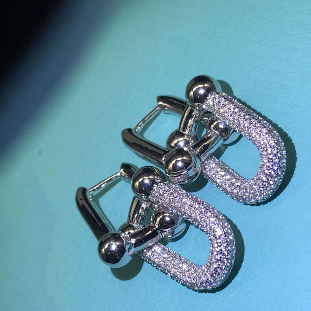 [Rose Tomorrow]HARDWARE DROP EARRINGS DOUBLE LINK DIAMOND