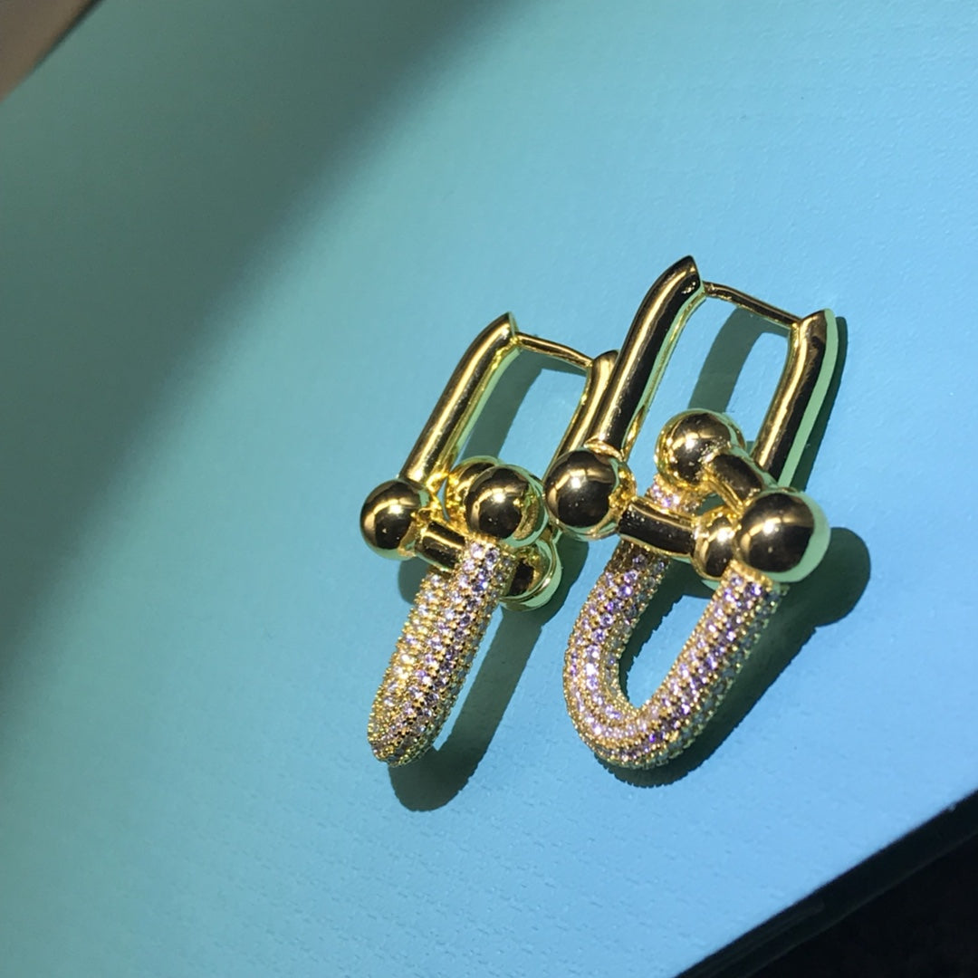 [Rose Tomorrow]HARDWARE DROP EARRINGS DOUBLE LINK DIAMOND