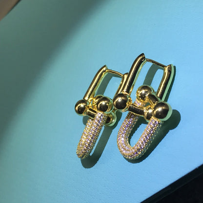 [Rose Tomorrow]HARDWARE DROP EARRINGS DOUBLE LINK DIAMOND