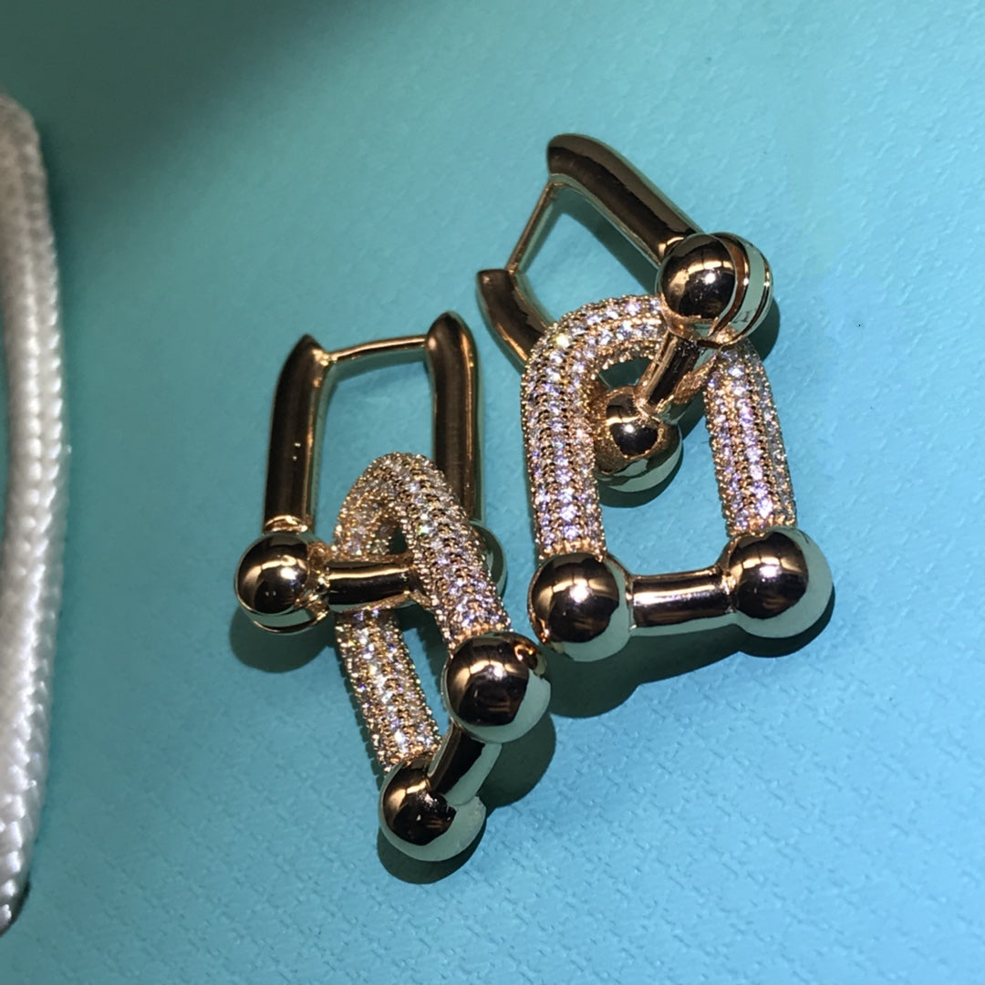 [Rose Tomorrow]HARDWARE DROP EARRINGS DOUBLE LINK DIAMOND