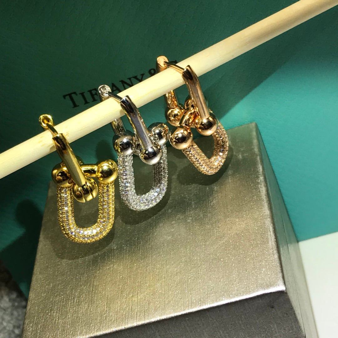 [Rose Tomorrow]HARDWARE DROP EARRINGS DOUBLE LINK DIAMOND