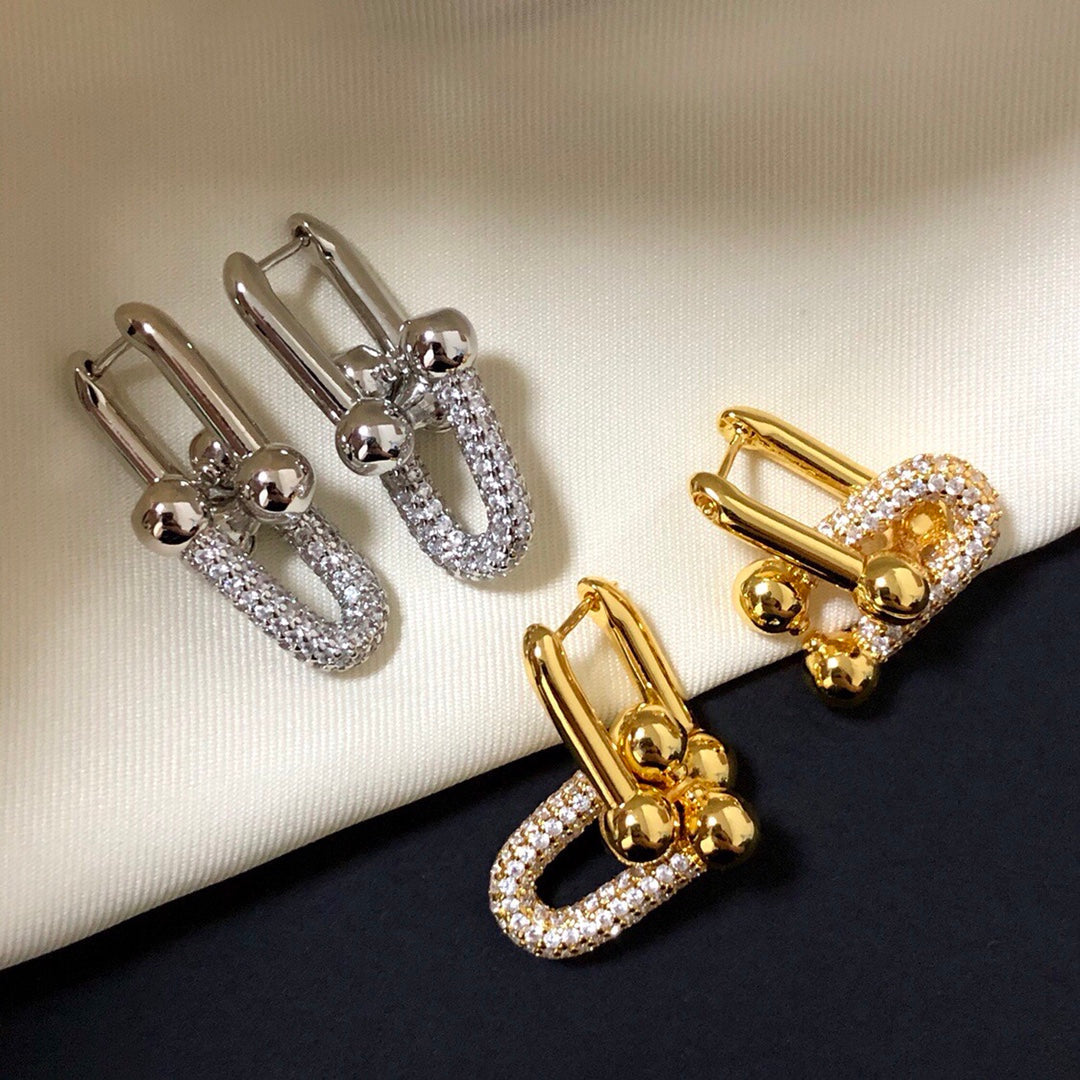 [Rose Tomorrow]HARDWARE DROP EARRINGS DOUBLE LINK DIAMOND