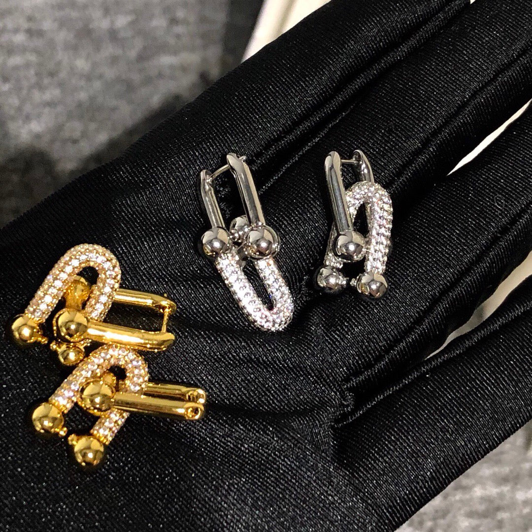 [Rose Tomorrow]HARDWARE DROP EARRINGS DOUBLE LINK DIAMOND