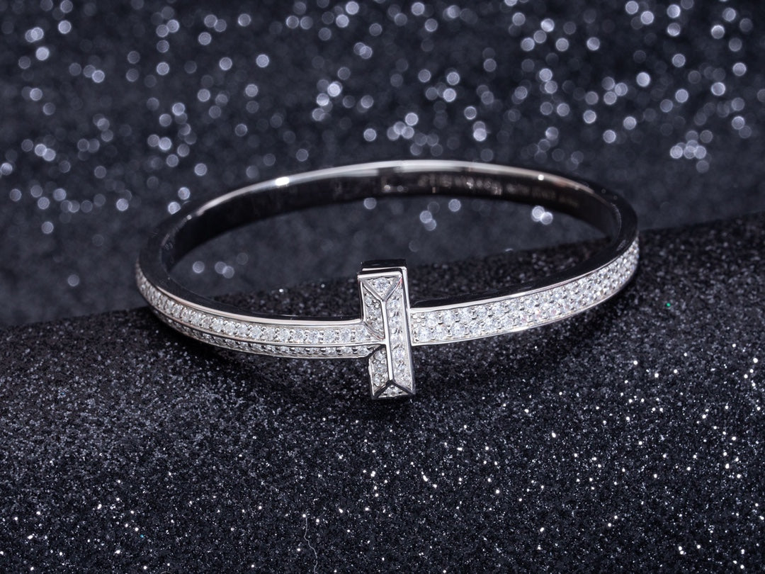 [Rose Tomorrow]WIDE DIAMONDS HINGED BANGLE SILVER