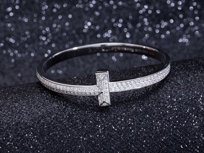 [Rose Tomorrow]WIDE DIAMONDS HINGED BANGLE SILVER