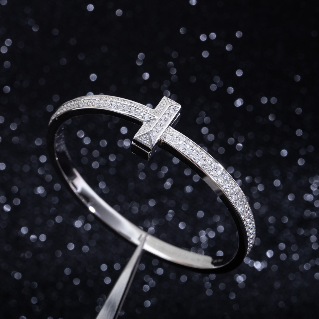 [Rose Tomorrow]WIDE DIAMONDS HINGED BANGLE SILVER