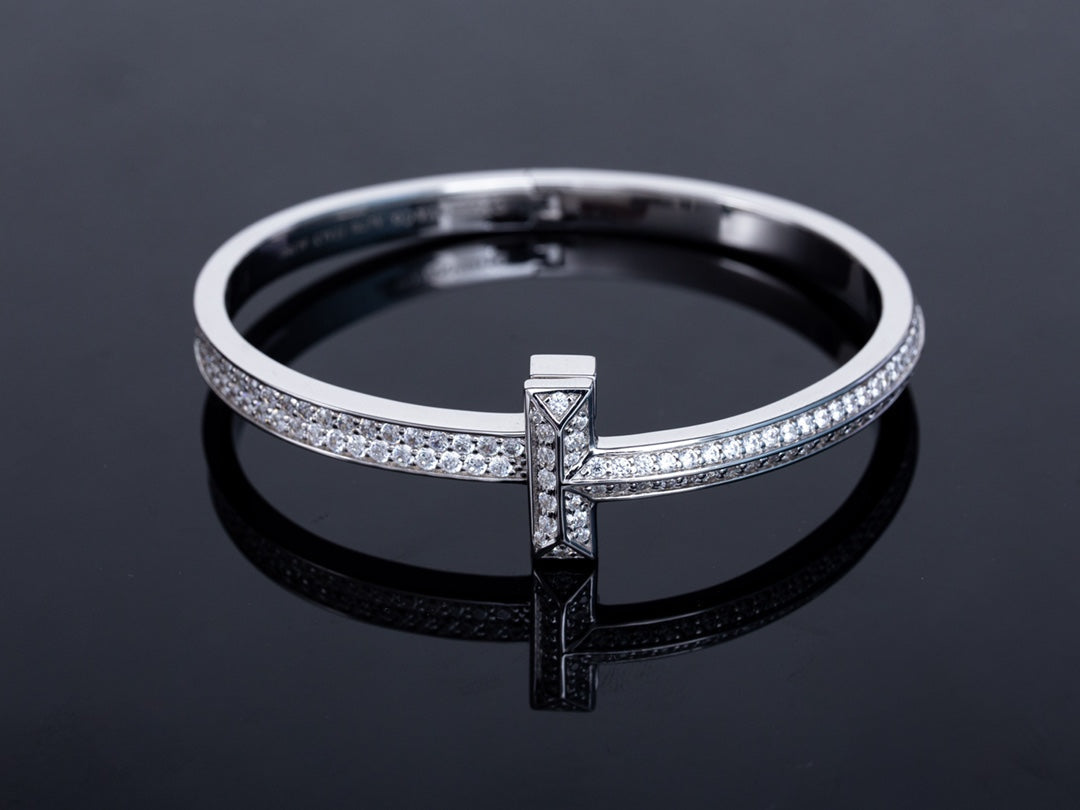 [Rose Tomorrow]WIDE DIAMONDS HINGED BANGLE SILVER