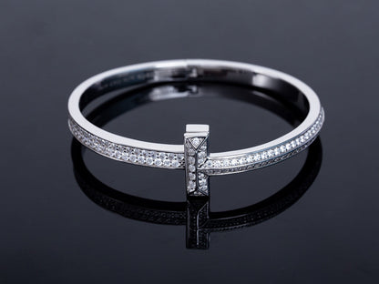 [Rose Tomorrow]WIDE DIAMONDS HINGED BANGLE SILVER