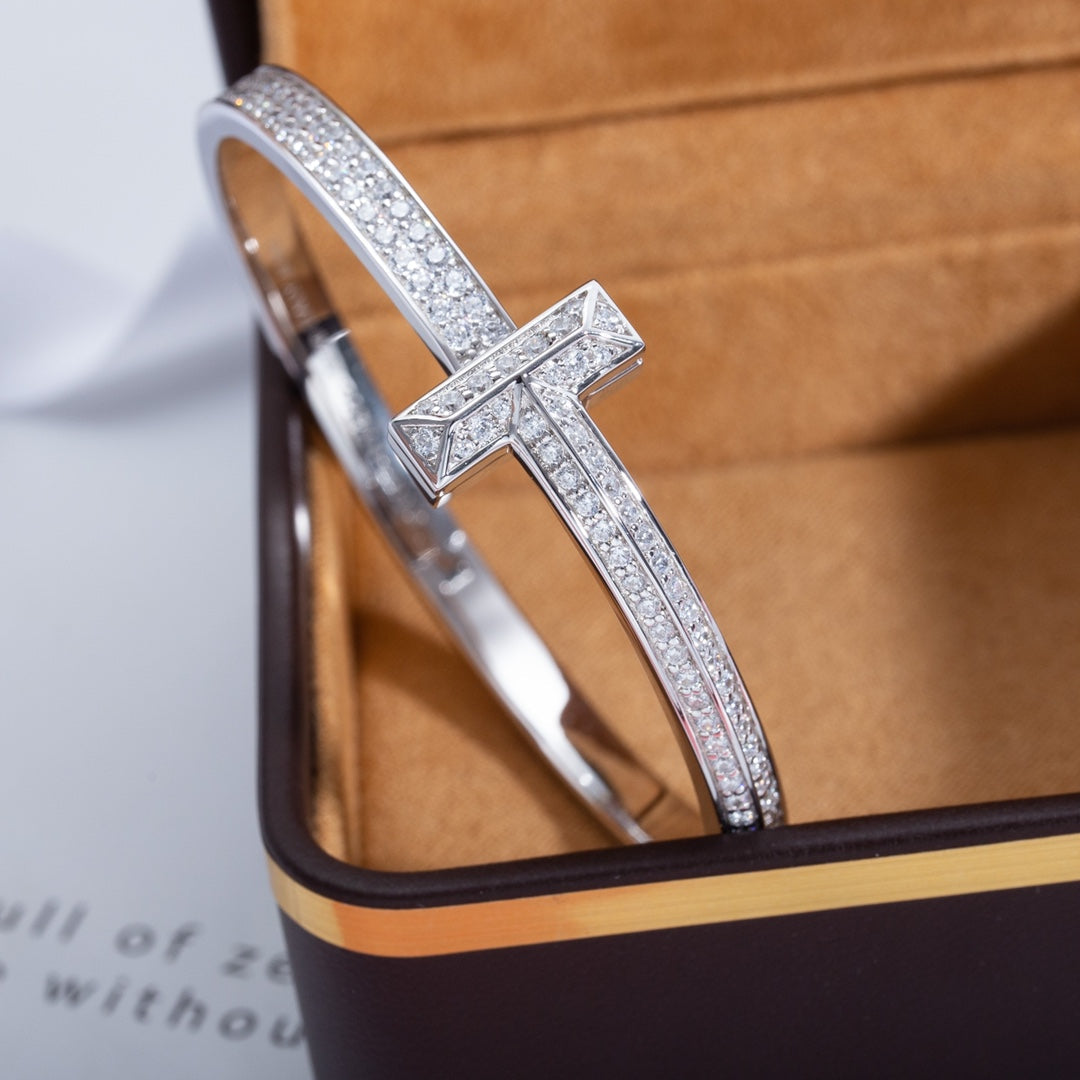 [Rose Tomorrow]WIDE DIAMONDS HINGED BANGLE SILVER