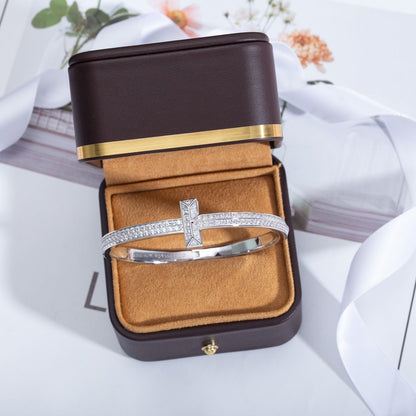 [Rose Tomorrow]WIDE DIAMONDS HINGED BANGLE SILVER