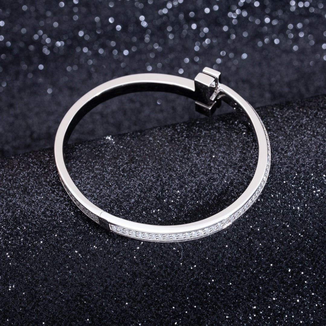 [Rose Tomorrow]WIDE DIAMONDS HINGED BANGLE SILVER