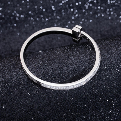 [Rose Tomorrow]WIDE DIAMONDS HINGED BANGLE SILVER