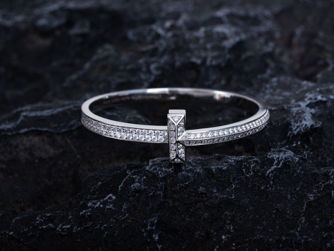 [Rose Tomorrow]WIDE DIAMONDS HINGED BANGLE SILVER
