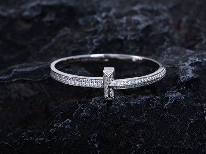 [Rose Tomorrow]WIDE DIAMONDS HINGED BANGLE SILVER