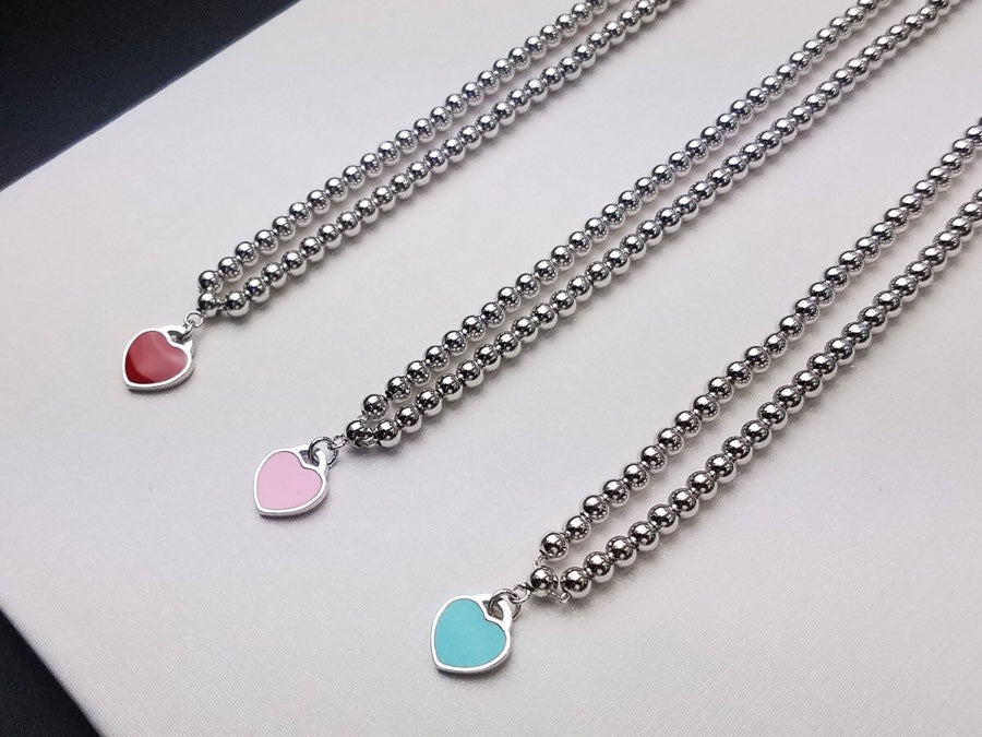 [Rose Tomorrow]HEART PEDANT SILVER BALL CHAIN NECKLACE