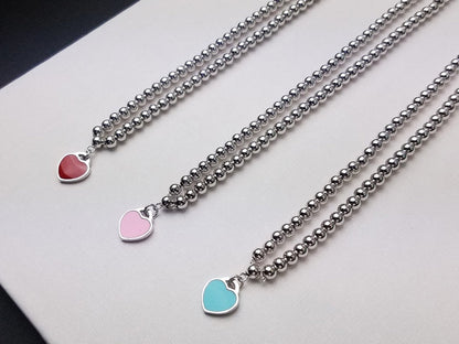 [Rose Tomorrow]HEART PEDANT SILVER BALL CHAIN NECKLACE