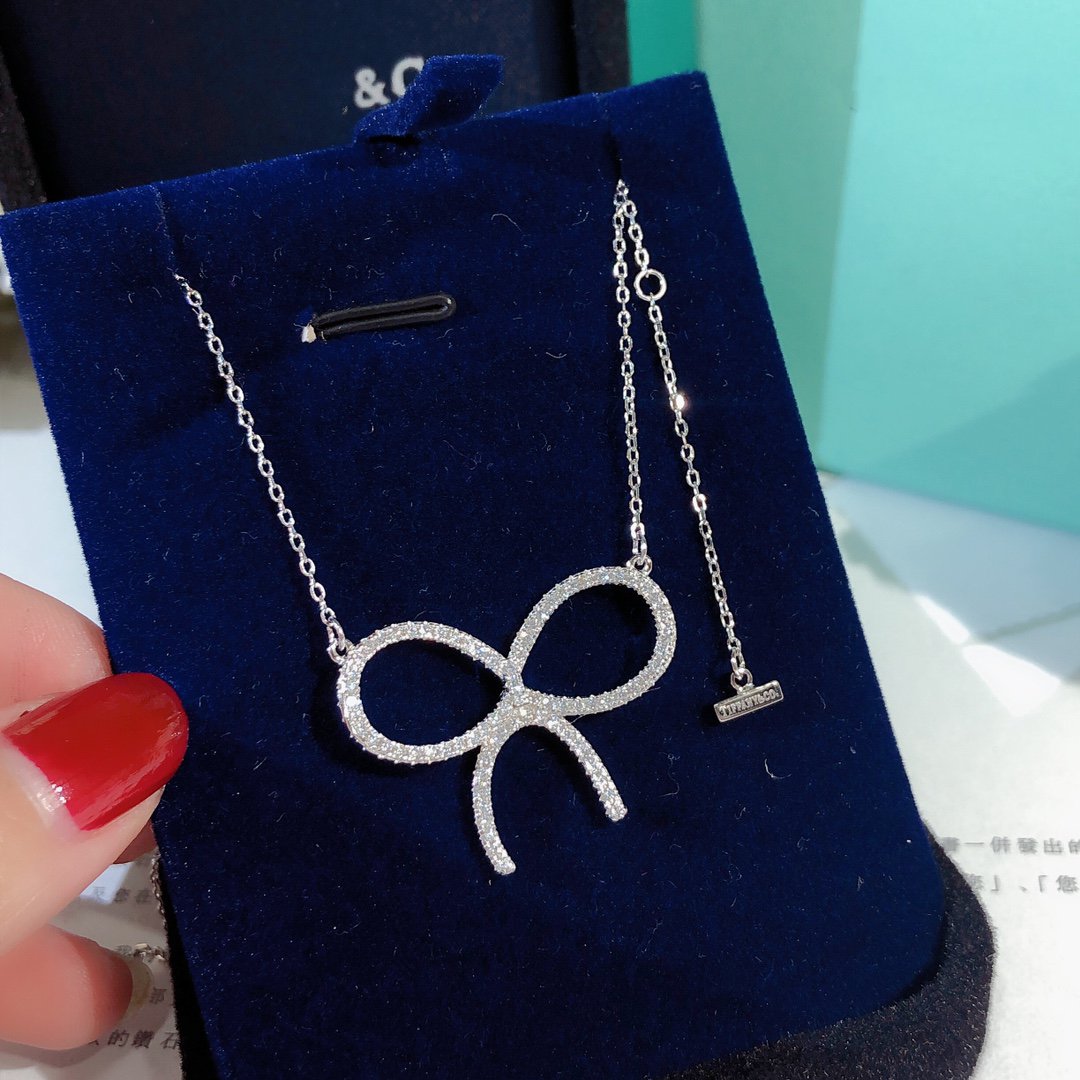 [Rose Tomorrow]CLAW SET RHODIUM PLATED BOW NECKLACE