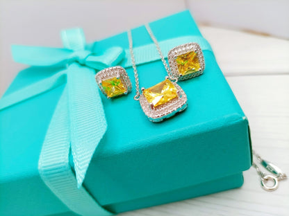 [Rose Tomorrow]SPARKLERS CITRINE GEMSTONE PENDANT NECKLACE STERLING SILVER