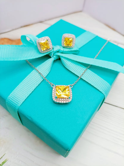 [Rose Tomorrow]SPARKLERS CITRINE GEMSTONE PENDANT NECKLACE STERLING SILVER