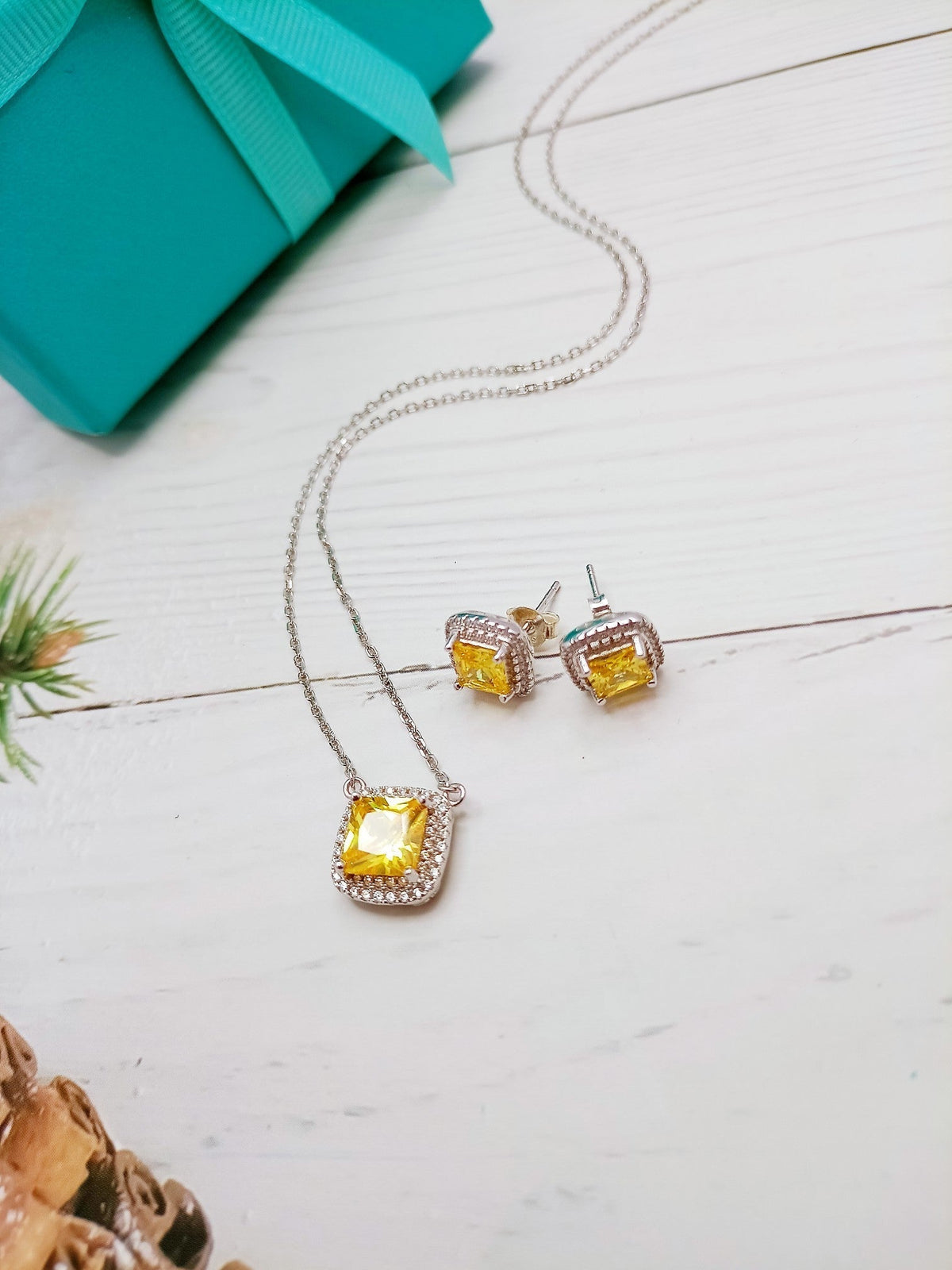 [Rose Tomorrow]SPARKLERS CITRINE GEMSTONE PENDANT NECKLACE STERLING SILVER