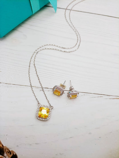 [Rose Tomorrow]SPARKLERS CITRINE GEMSTONE PENDANT NECKLACE STERLING SILVER