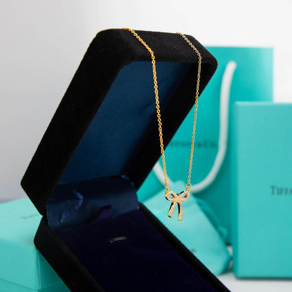 [Rose Tomorrow]RIBBON NECKLACE BOW PENDANT DIAMOND CHARM CHAIN
