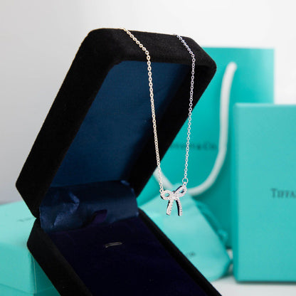 [Rose Tomorrow]RIBBON NECKLACE BOW PENDANT DIAMOND CHARM CHAIN