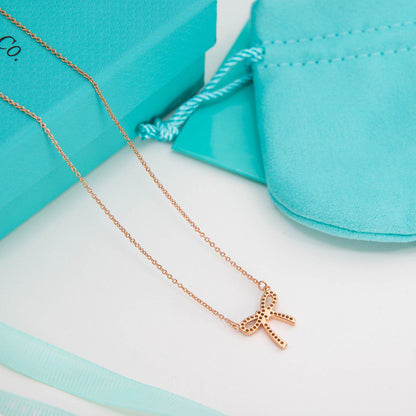 [Rose Tomorrow]RIBBON NECKLACE BOW PENDANT DIAMOND CHARM CHAIN