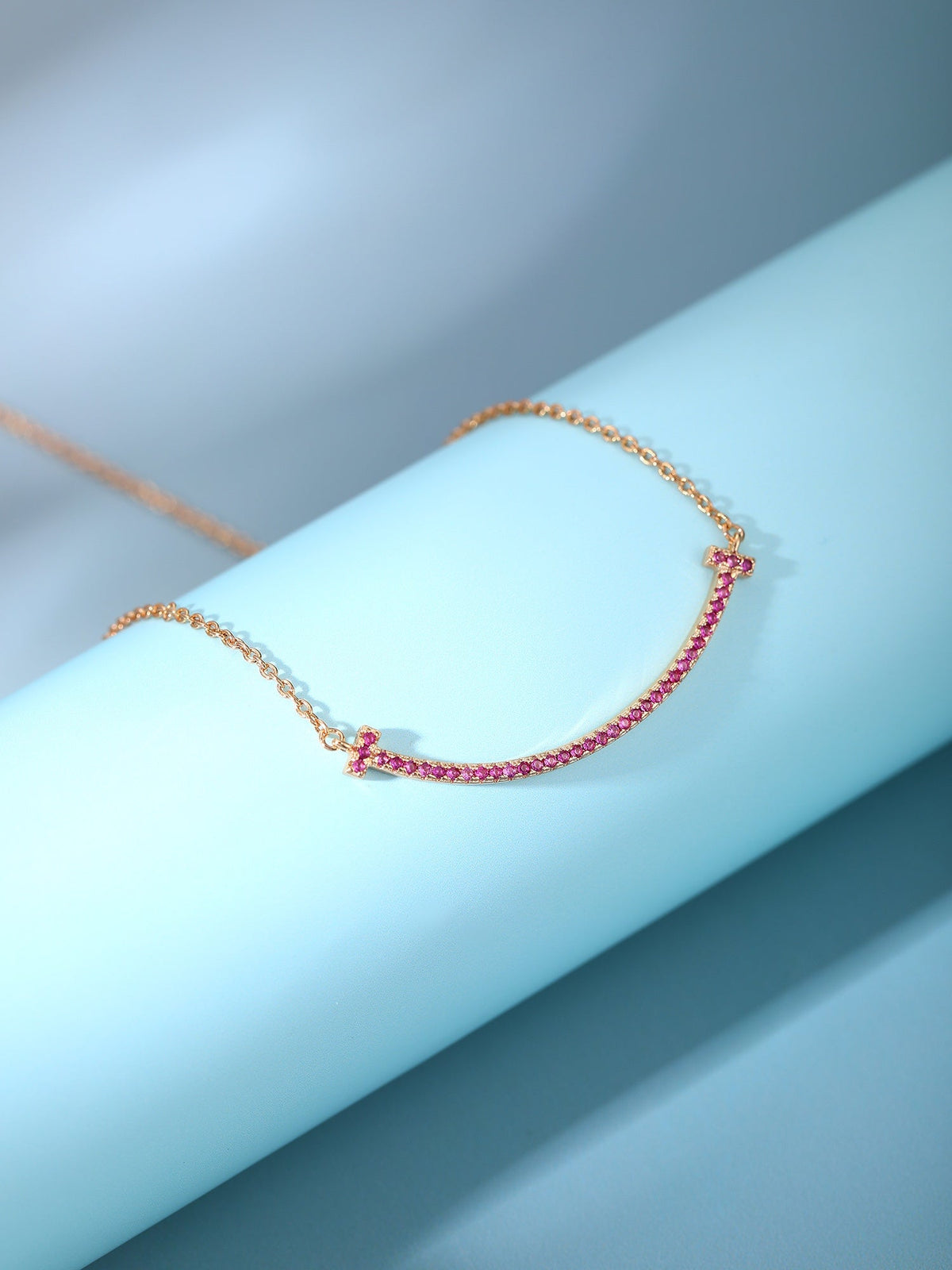 [Rose Tomorrow]BIG SMILE PEDANT PINK DIAMOND NECKLACE