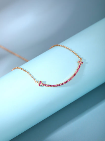 [Rose Tomorrow]BIG SMILE PEDANT PINK DIAMOND NECKLACE