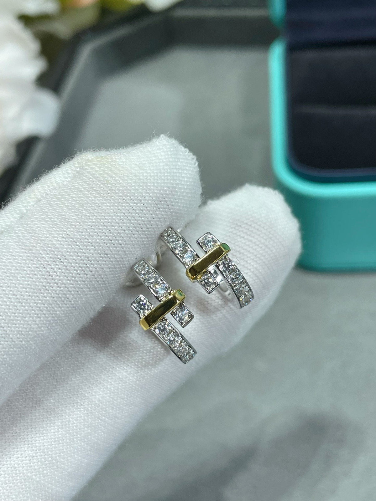 [Rose Tomorrow]EDGE DIAMOND PINK GOLD EARRINGS
