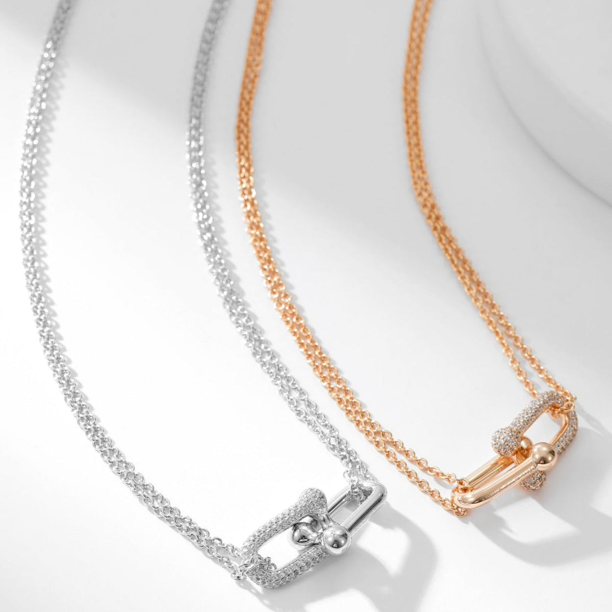 [Rose Tomorrow]HARDWEAR DIAMOND PEDANT DOUBLE CHAIN NECKLACE