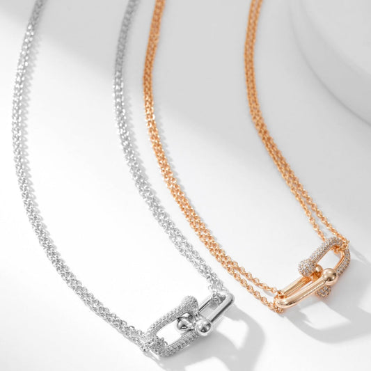 [Rose Tomorrow]HARDWEAR DIAMOND PEDANT DOUBLE CHAIN NECKLACE