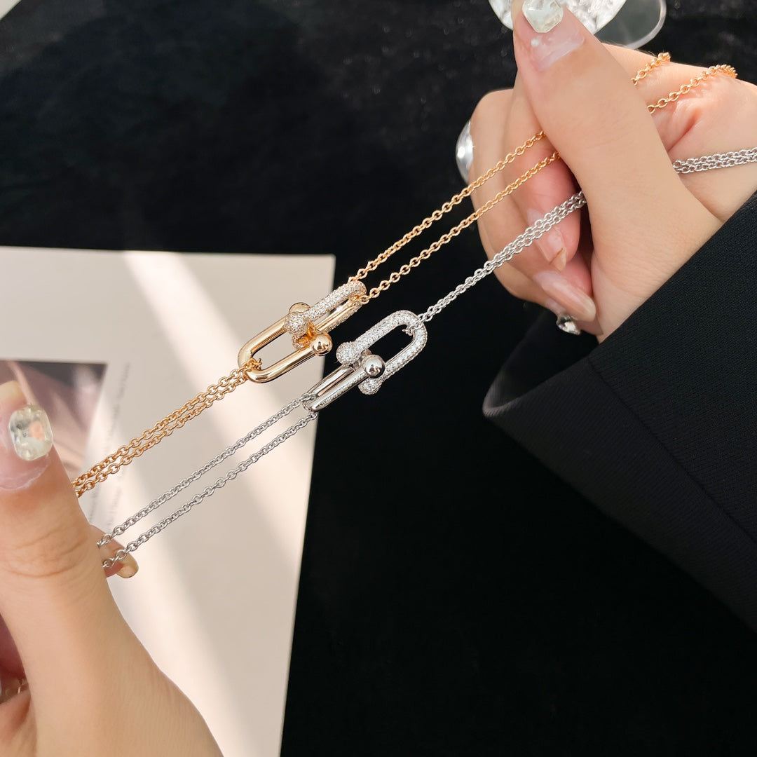 [Rose Tomorrow]HARDWEAR DIAMOND PEDANT DOUBLE CHAIN NECKLACE