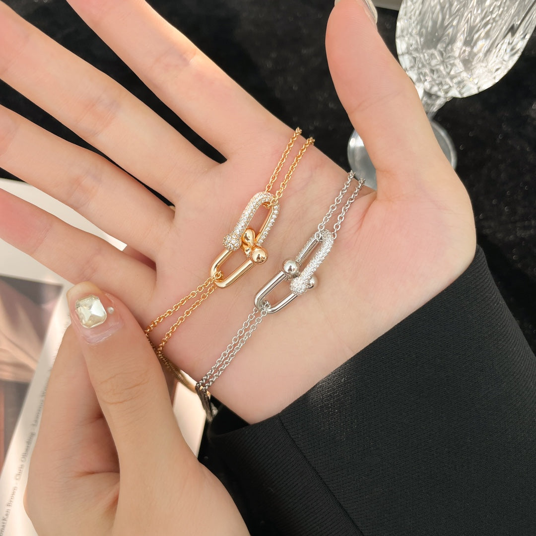 [Rose Tomorrow]HARDWEAR DIAMOND PEDANT DOUBLE CHAIN NECKLACE