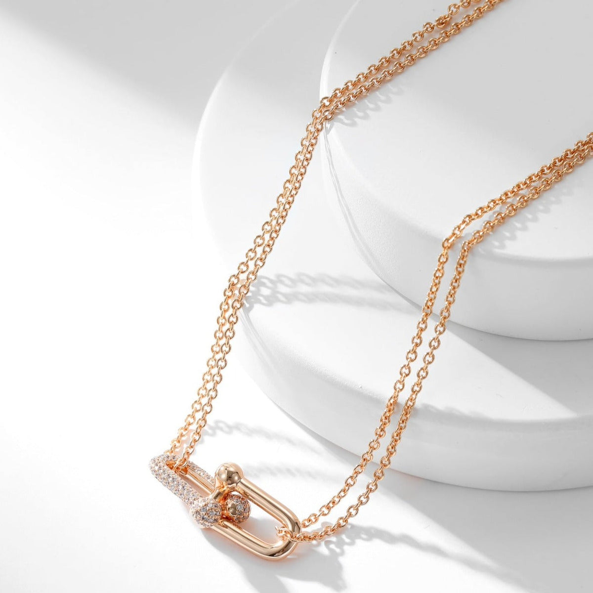 [Rose Tomorrow]HARDWEAR DIAMOND PEDANT DOUBLE CHAIN NECKLACE