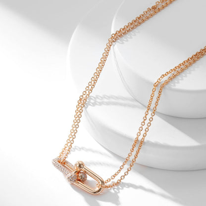 [Rose Tomorrow]HARDWEAR DIAMOND PEDANT DOUBLE CHAIN NECKLACE