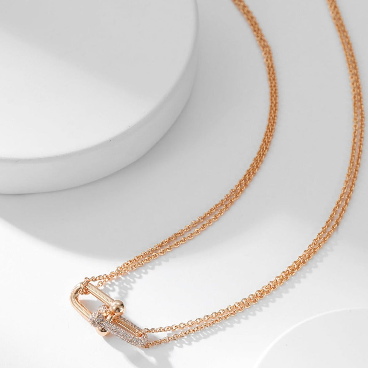 [Rose Tomorrow]HARDWEAR DIAMOND PEDANT DOUBLE CHAIN NECKLACE