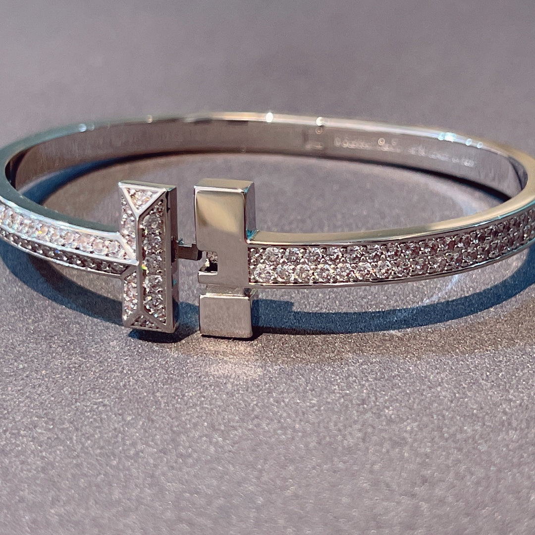 [Rose Tomorrow]T1 WIDE HINGED BANGLE DIAMOND PAVED BRACELET