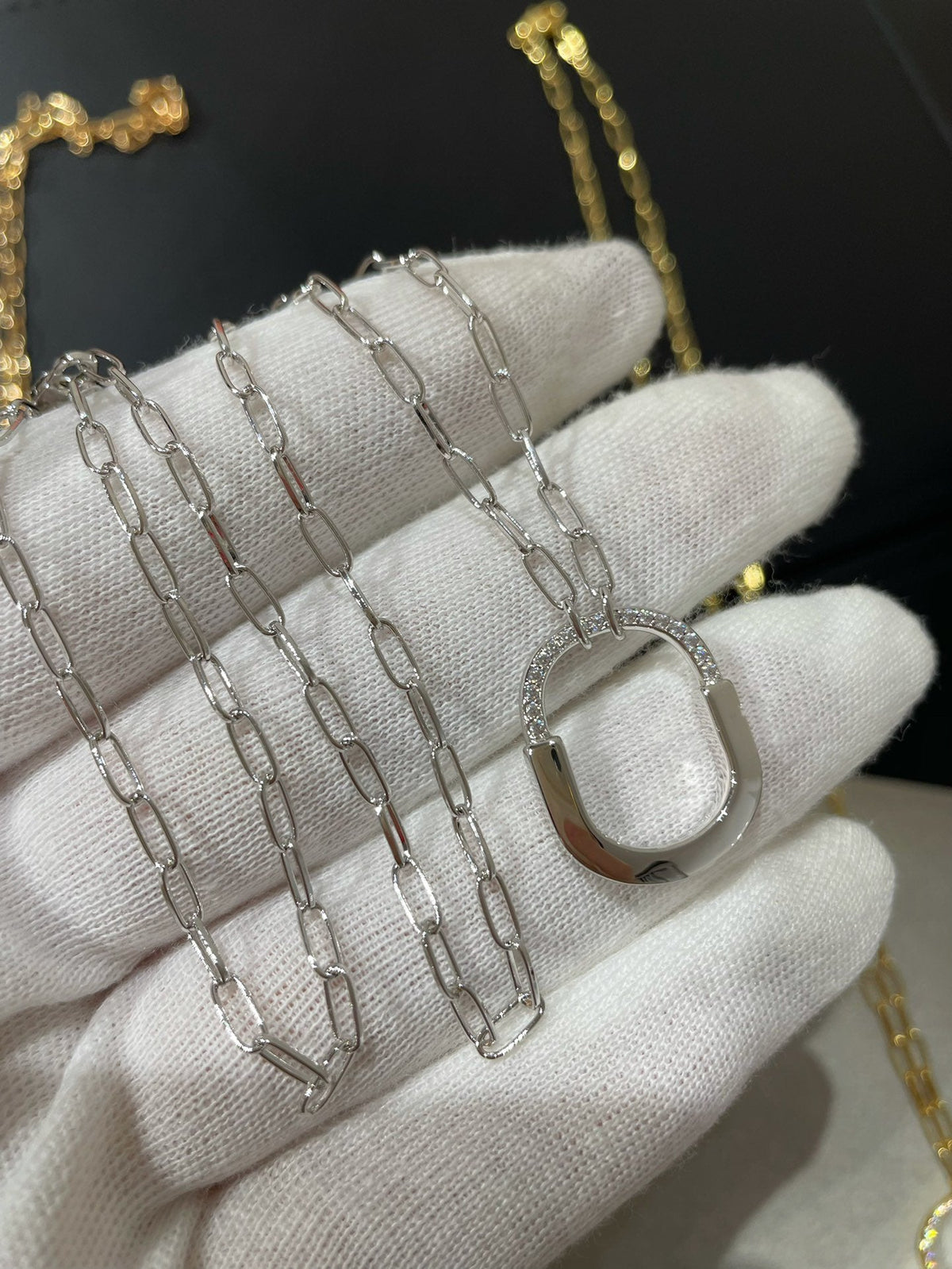 [Rose Tomorrow]LOCK MEDIUM PENDANT DIAMOND NECKLACE
