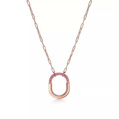 [Rose Tomorrow]LOCK MEDIUM PENDANT PINK DIAMOND PINK GOLD NECKLACE