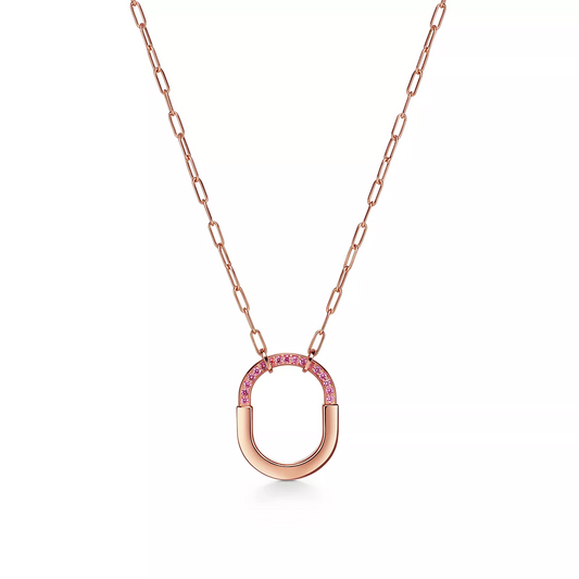 [Rose Tomorrow]LOCK MEDIUM PENDANT PINK DIAMOND PINK GOLD NECKLACE