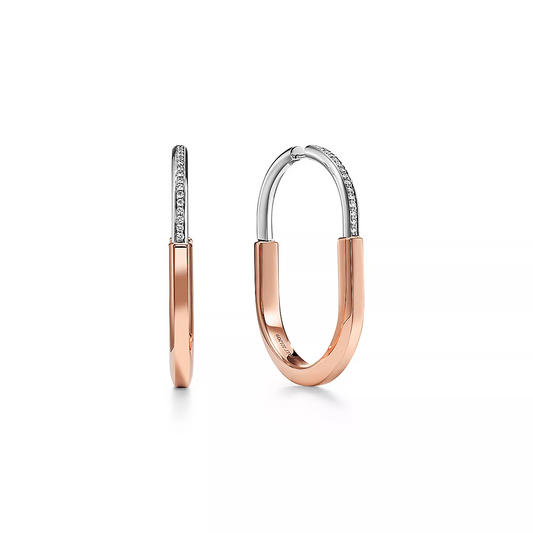 [Rose Tomorrow]LOCK EARRINGS ROSE AND WHITE GOLD DIAMONDS EXTRA LARGE
